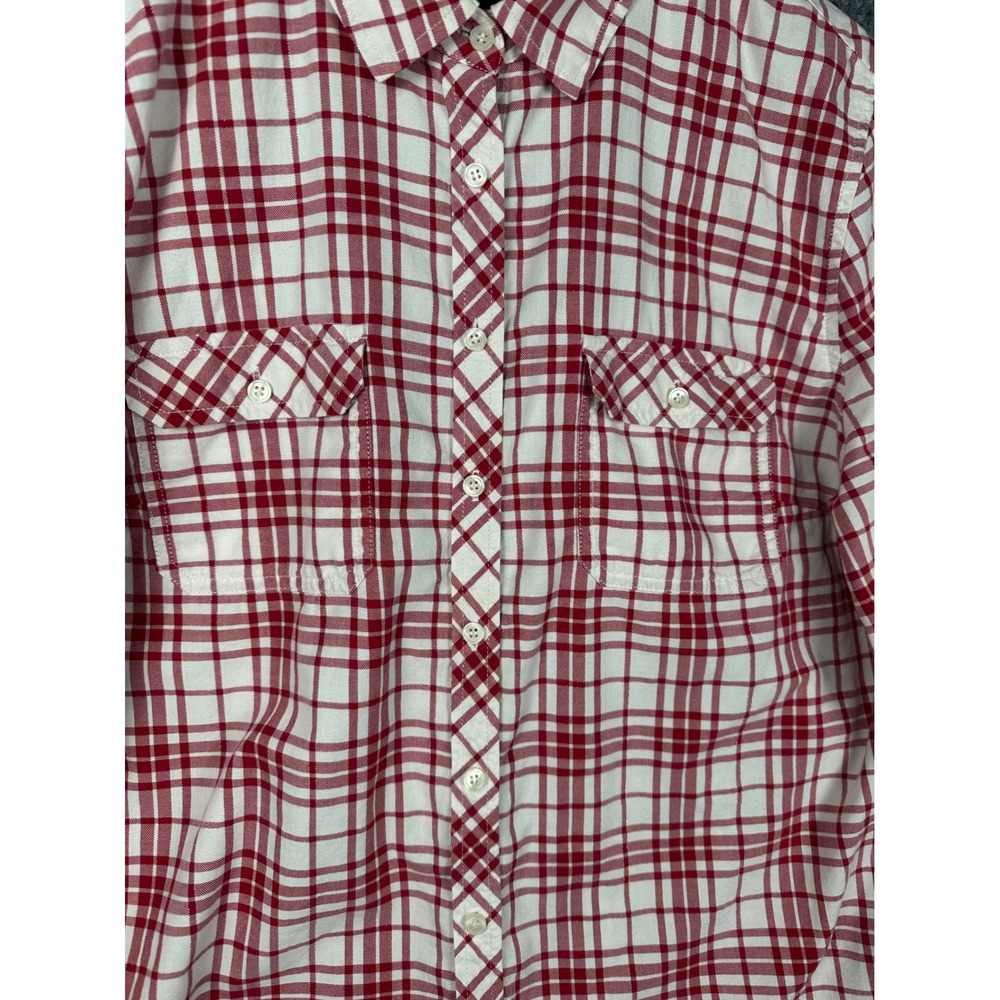 Talbots Plaid Button Down Women 14 Red White Metallic Roll Tab Sleeve Shirt - Picture 8 of 8